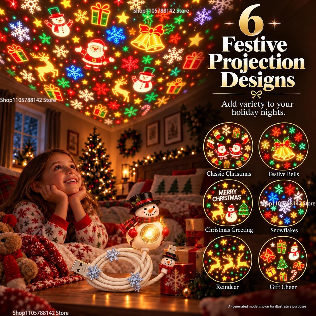 Lampu Proyektor Natal USB berb - Lighting Christmas Decor ulasan dan harga